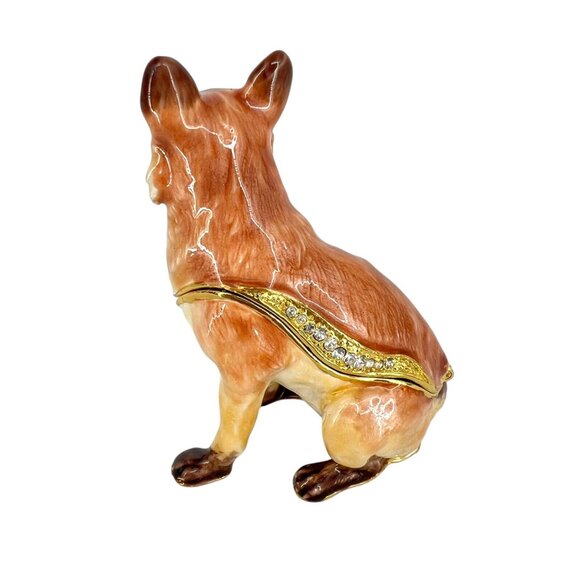 Red Fox Jeweled Enamel Trinket Box Rhinestones Gold Accents - Picture 4 of 11